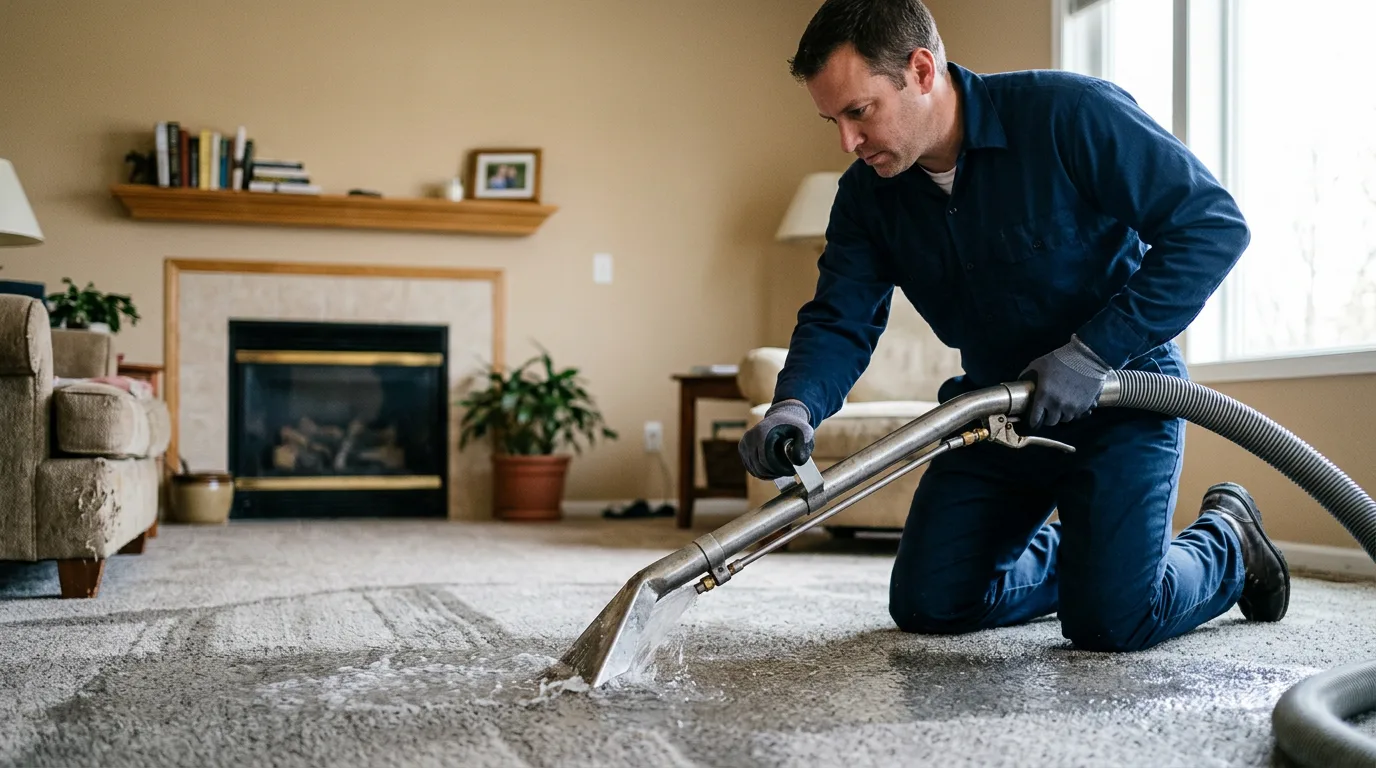 Water damage restoration technician working near Urbandale, IA